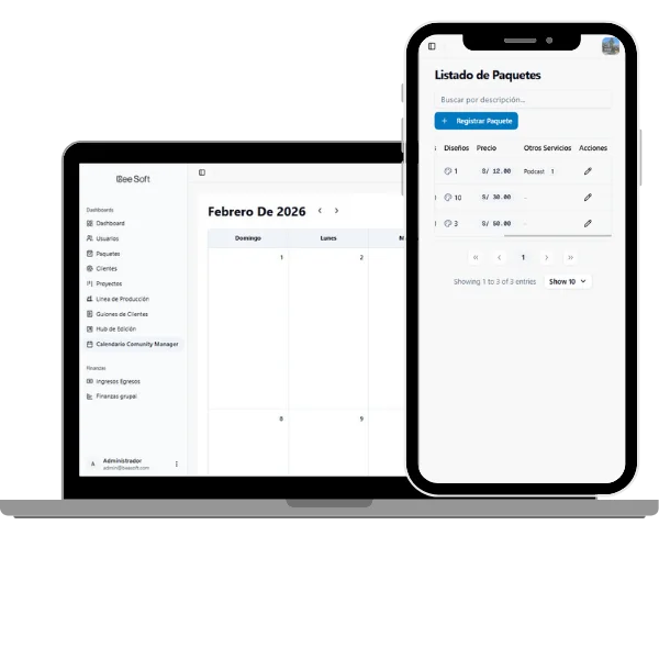 BeeSoft Dashboard - Vista escritorio
